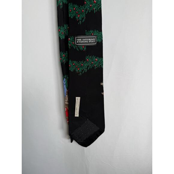 Vintage 1999 Saturday Evening Post Silk Green Christmas Necktie Santa Chimney - Picture 3 of 7